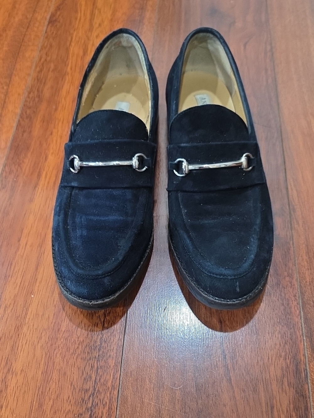 Ann Taylor Black Suede Loafers With Silver Accent